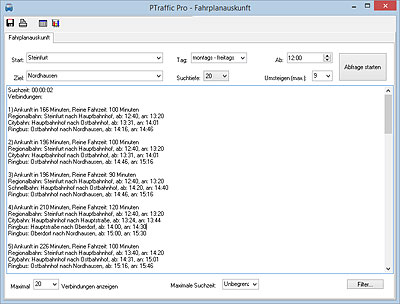 Screenshot PTraffic Fahrplanauskunft